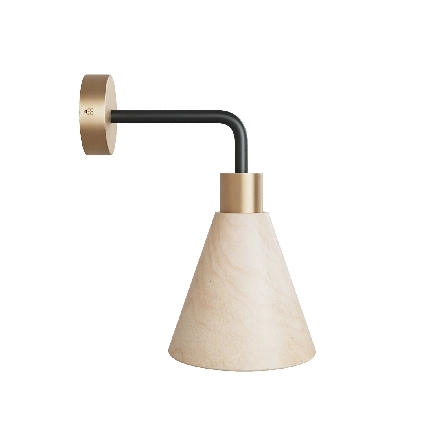 Fermaluce lamp with wooden conical lampshade and curved extension