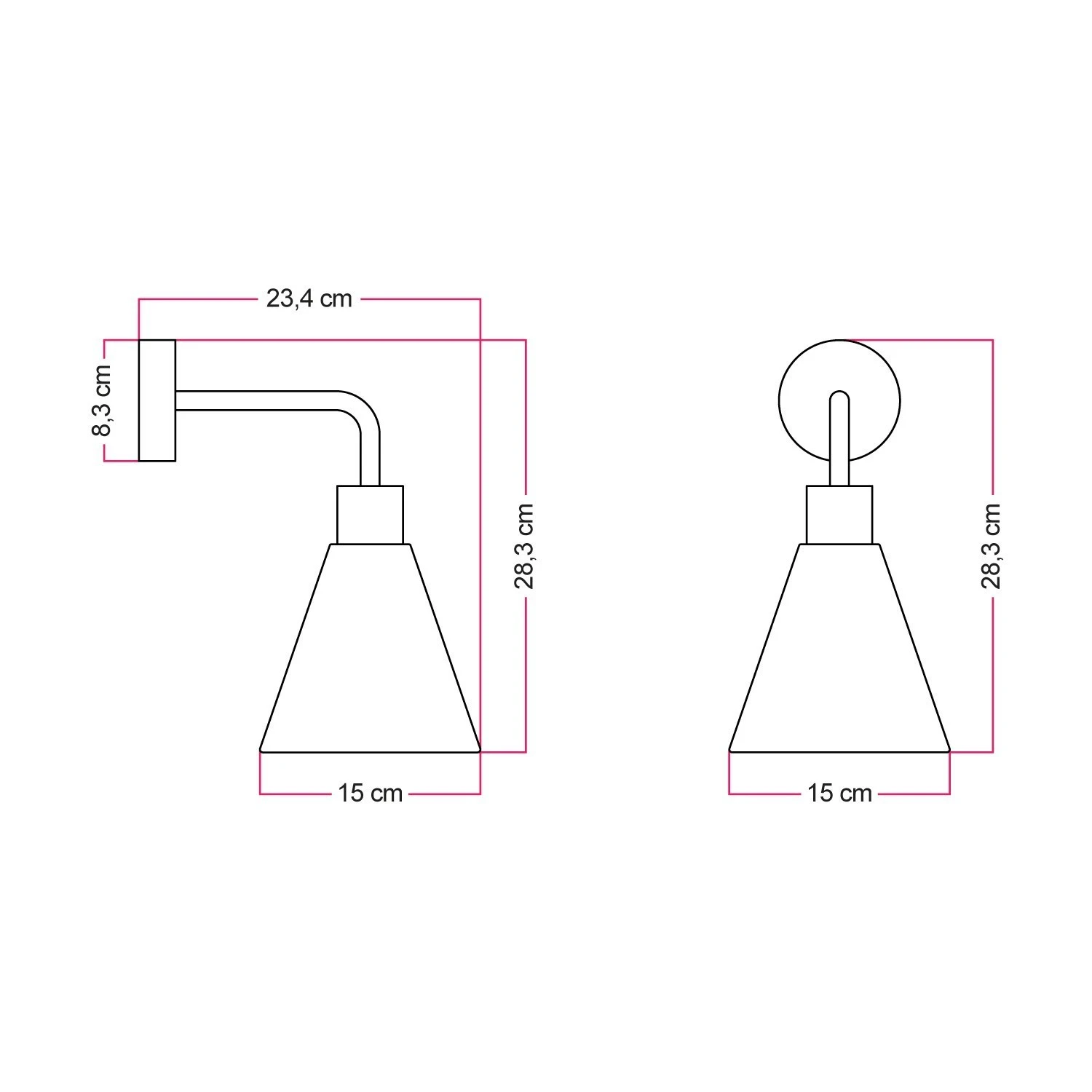 Fermaluce lamp with wooden conical lampshade and curved extension