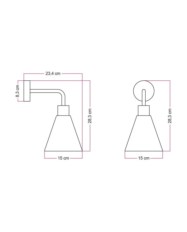 Fermaluce lamp with wooden conical lampshade and curved extension