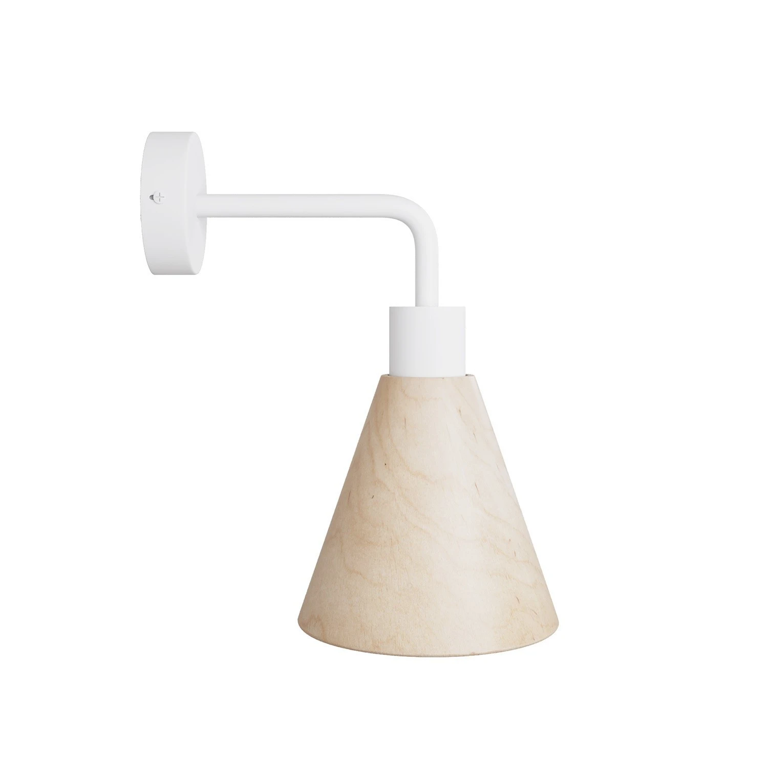 Fermaluce lamp with wooden conical lampshade and curved extension