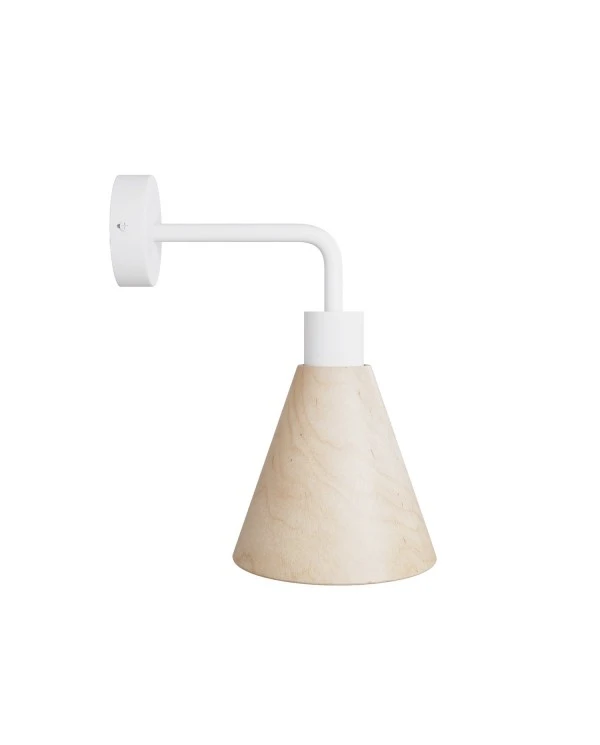 Fermaluce lamp with wooden conical lampshade and curved extension