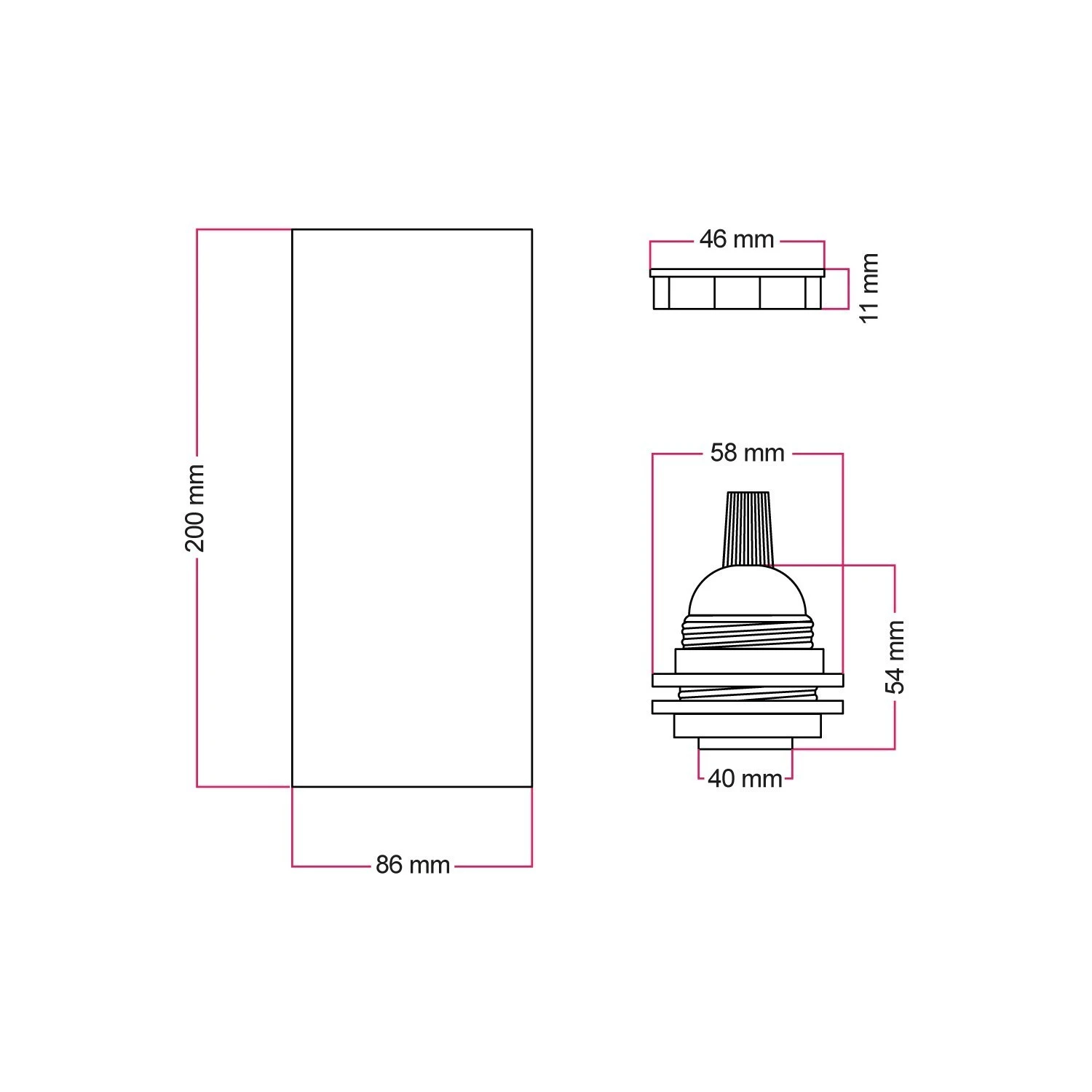 Tub-E27, wooden lampshade for spotlight lamp with double ring E27 socket