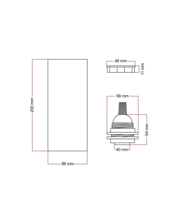 Tub-E27, wooden lampshade for spotlight lamp with double ring E27 socket