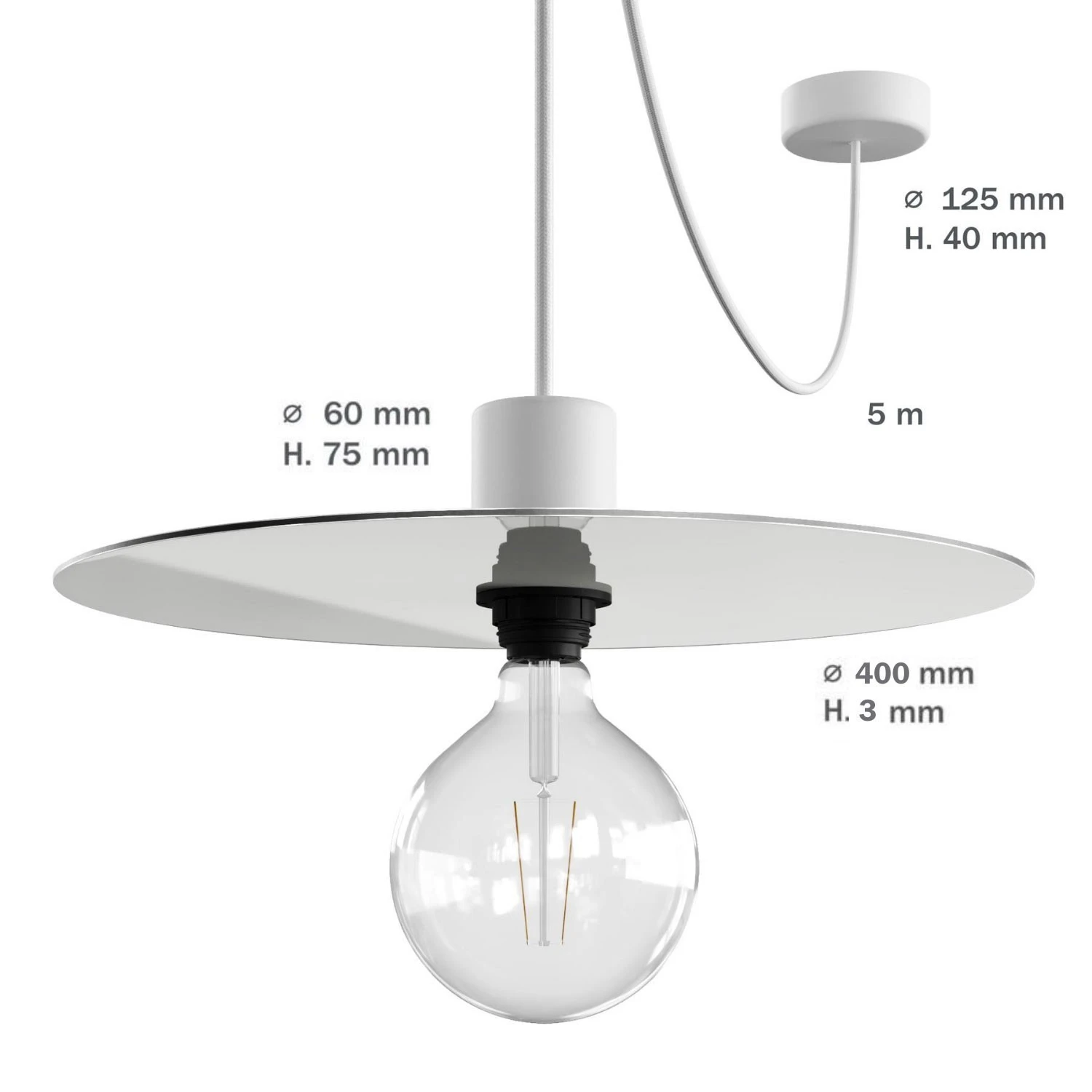 EIVA ELEGANT Pendant light with 5 m fabric cable, Ellepì lampshade, ceiling rose and lamp holder in IP65 waterproof silicone