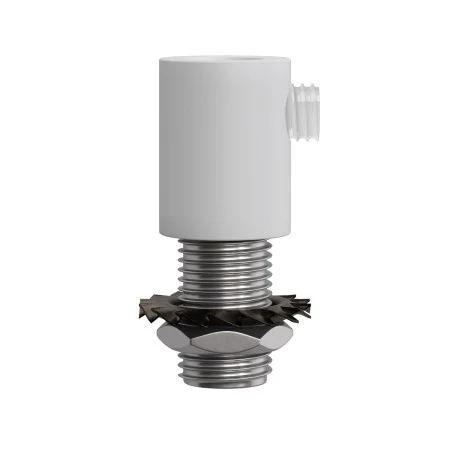 Cylindrical metal cable clamp complete with rod, nut and washer - 2 pieces - White