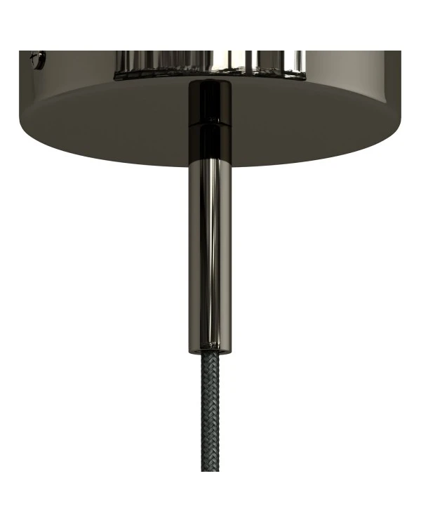 Cylindrical metal cable clamp, length 7 cm, complete with rod, nut and washer
