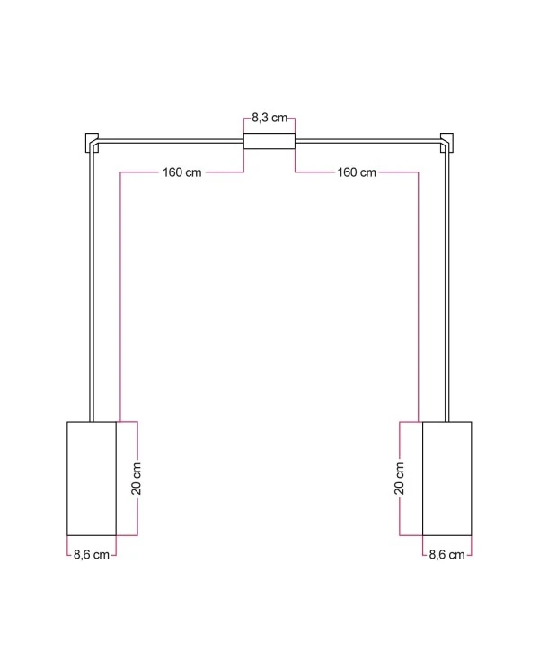 Pendant Lamp with 2 drops and wooden lampshades for Tub-E27 spotlight