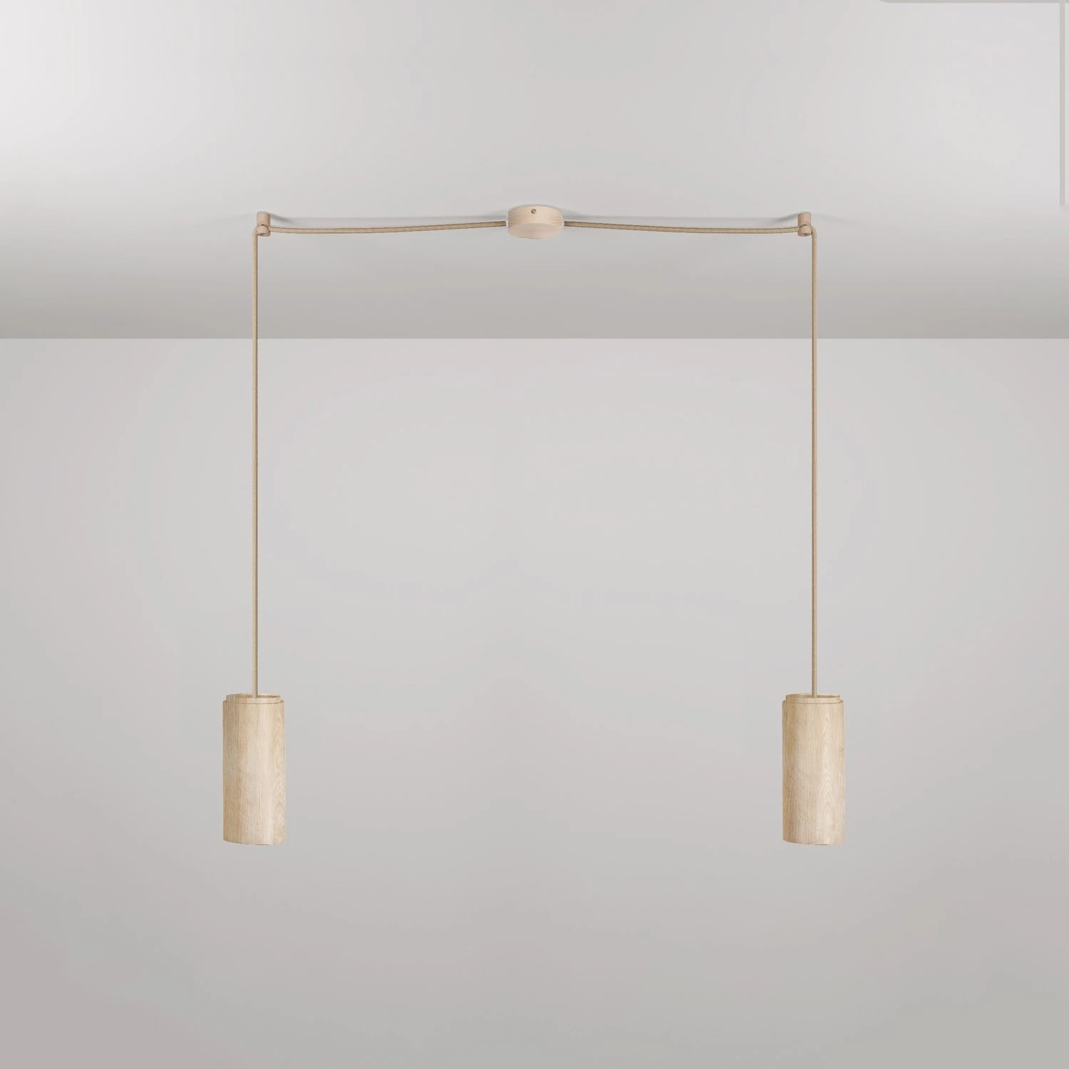 Pendant Lamp with 2 drops and wooden lampshades for Tub-E27 spotlight