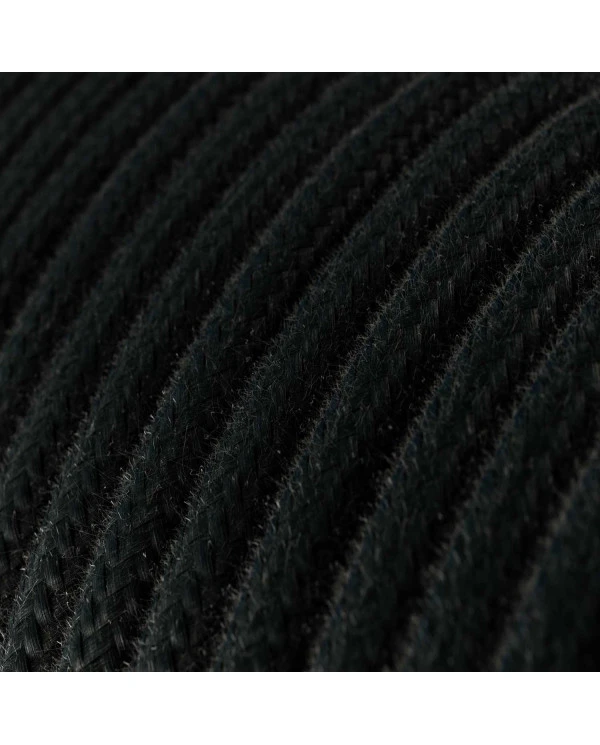 Round Electric Cable covered by Cotton solid color fabric RC04 Black