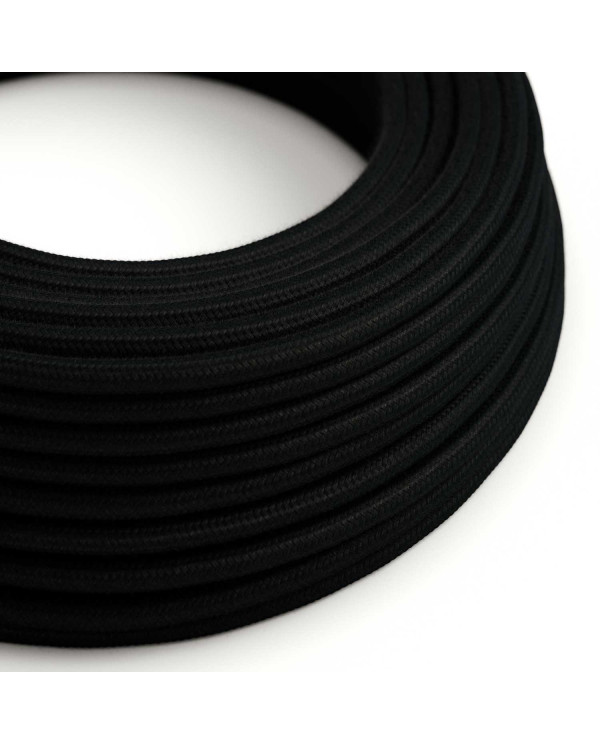 Round Electric Cable covered by Cotton solid color fabric RC04 Black