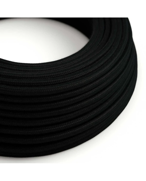 Round Electric Cable covered by Cotton solid color fabric RC04 Black