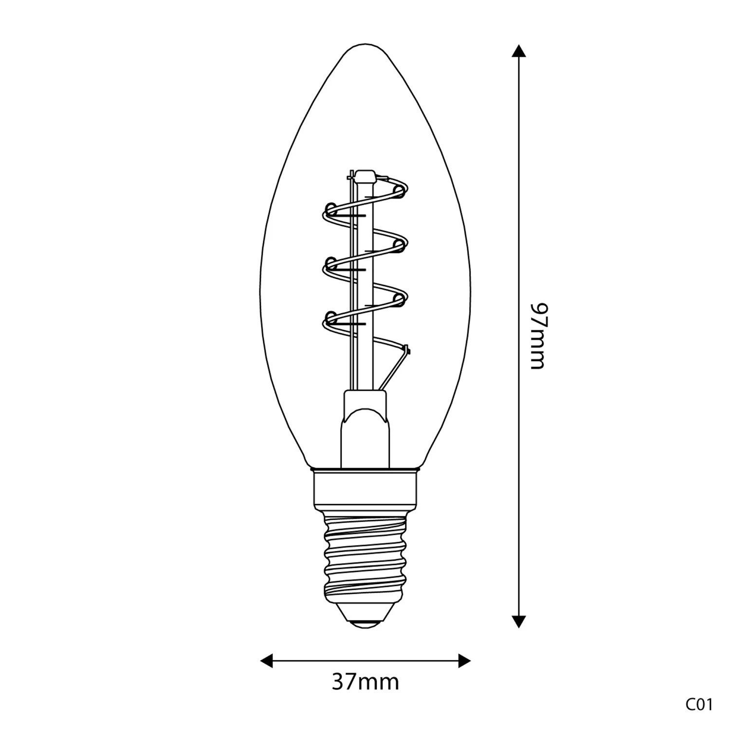 LED Golden Light Bulb Carbon Line Curved Spiral Filament Candle C35 2,5W 136Lm E14 1800K Dimmable - C01