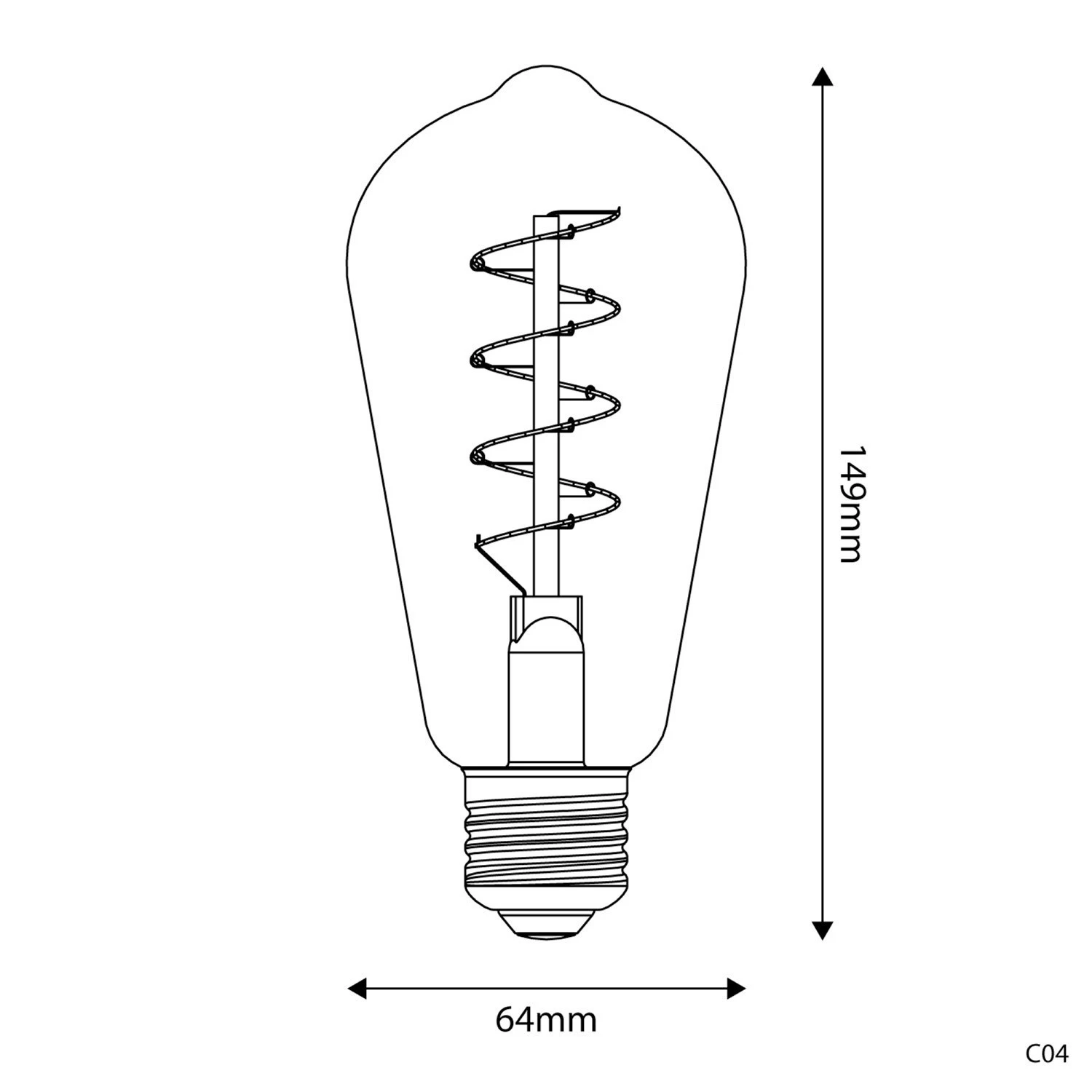 LED Golden Light Bulb Carbon Line Curved Spiral Filament Edison ST64 4W 250Lm E27 1800K Dimmable - C04