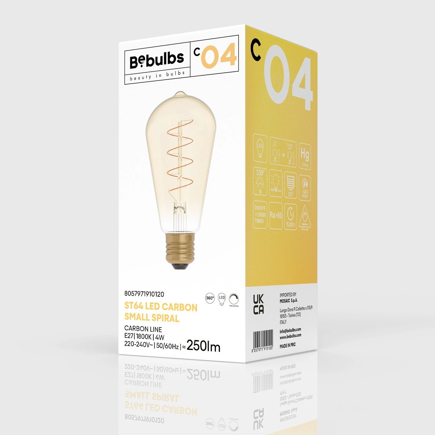 LED Golden Light Bulb Carbon Line Curved Spiral Filament Edison ST64 4W 250Lm E27 1800K Dimmable - C04