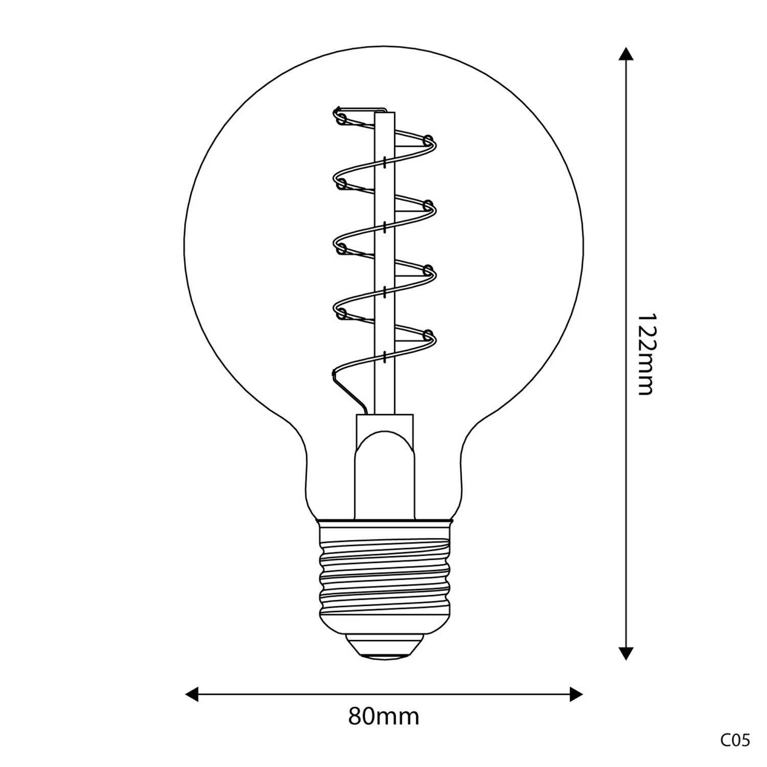 LED Golden Light Bulb Carbon Line Curved Spiral Filament Globe G80 4W 250Lm E27 1800K Dimmable - C05