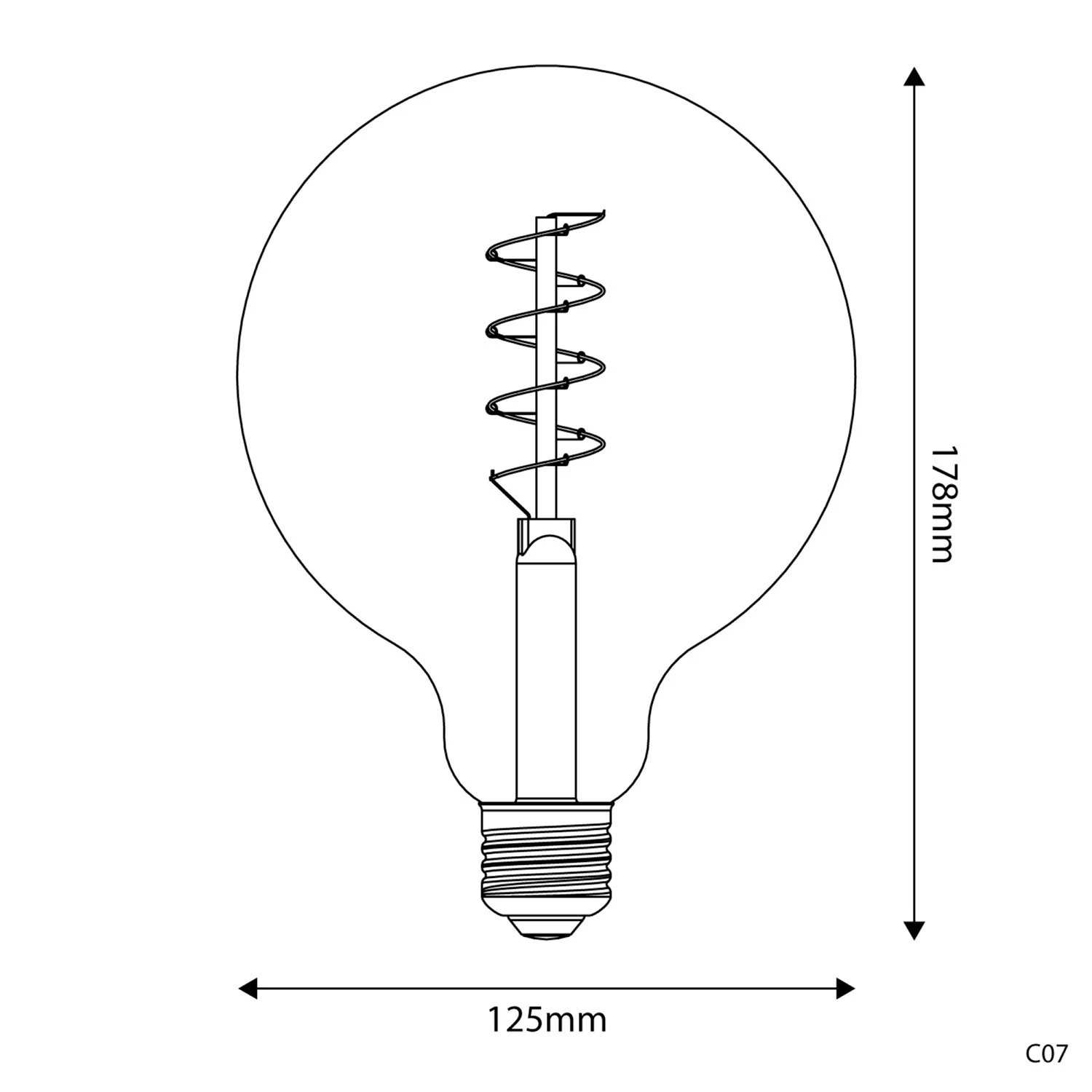 LED Golden Light Bulb Carbon Line Curved Spiral Filament Globe G125 4W 250Lm E27 1800K Dimmable - C07