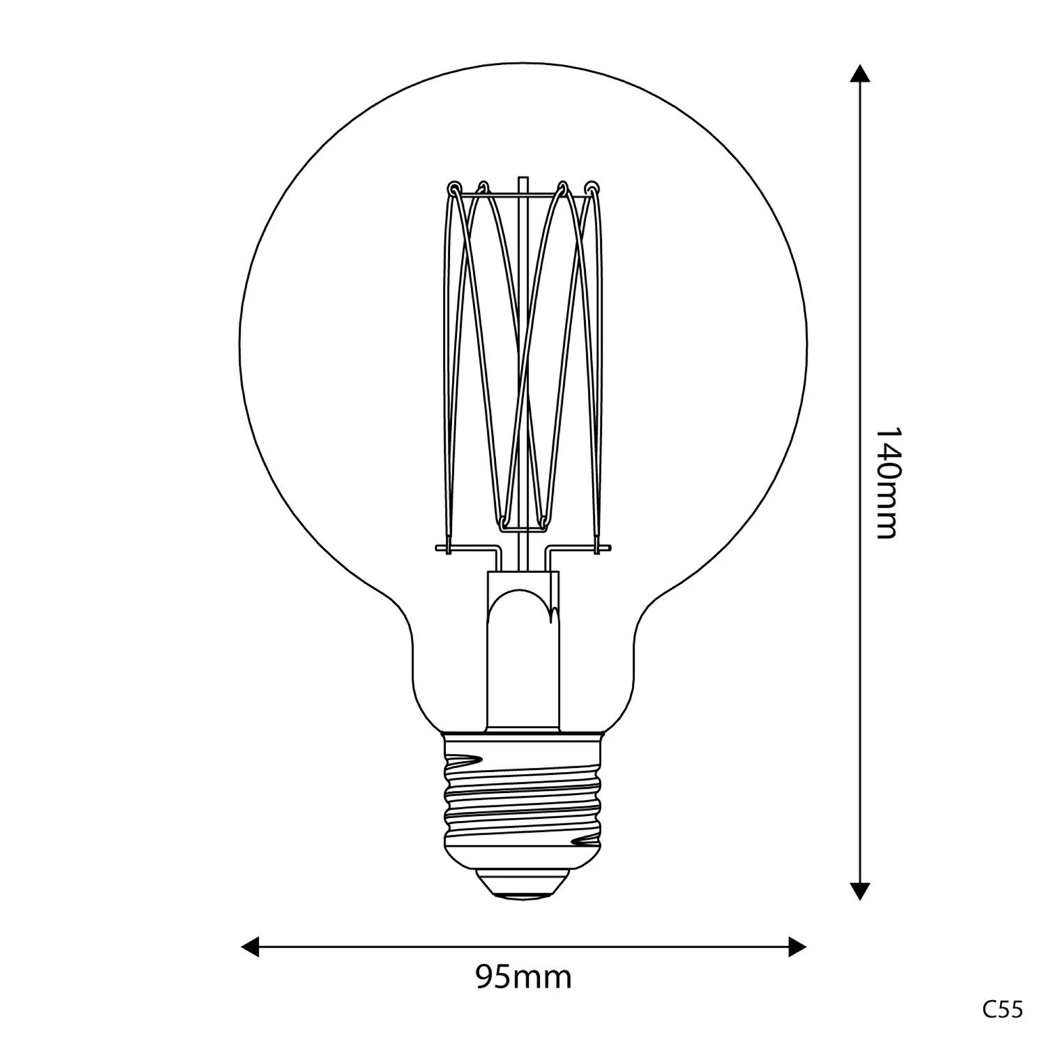 LED Golden Light Bulb Carbon Line Filament Cage Globe G95 7W 640Lm E27 2700K Dimmable - C55