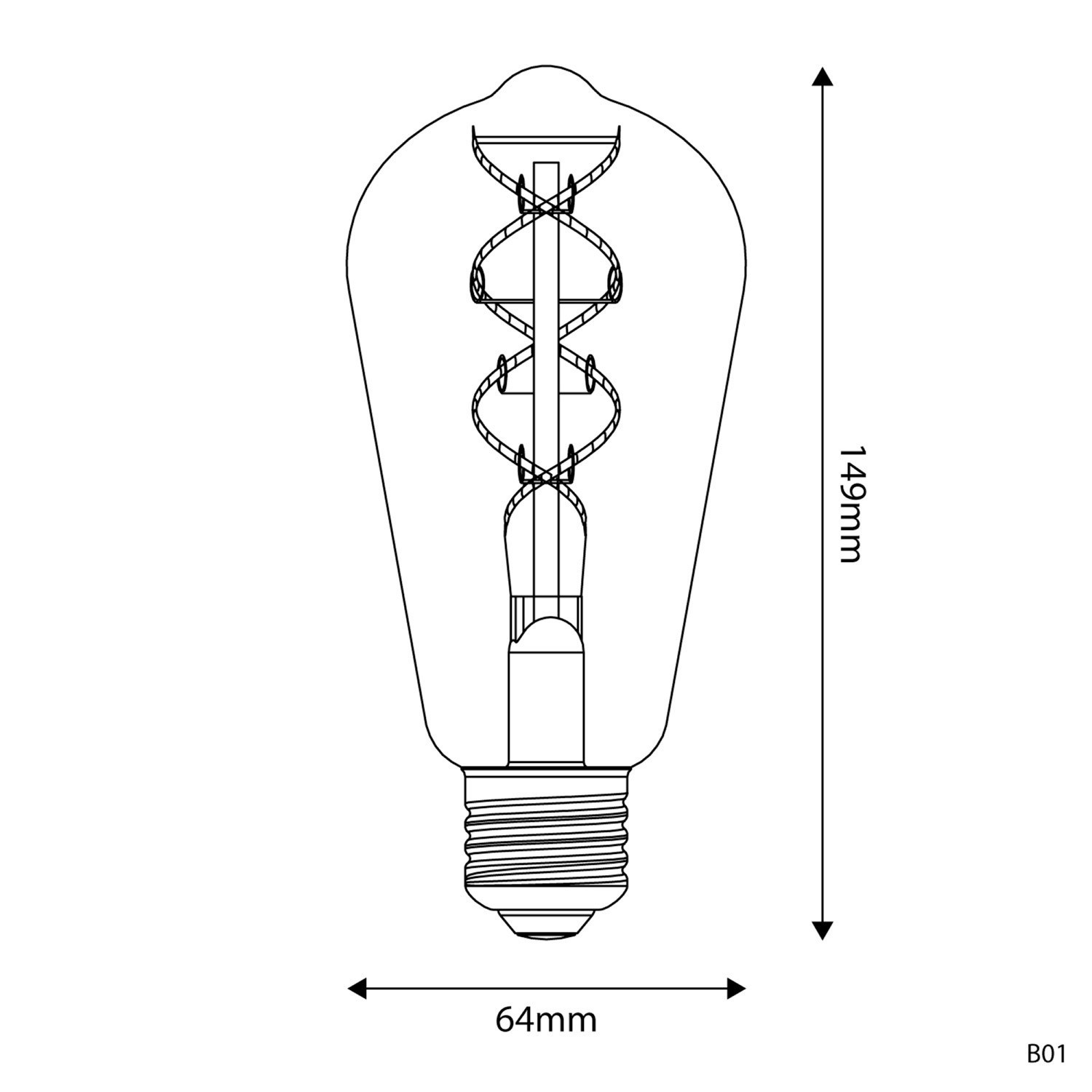 LED Light Bulb Gold B01 5V Collection Spiral Filament Edison ST64 1,3W 80Lm E27 2500K Dimmable