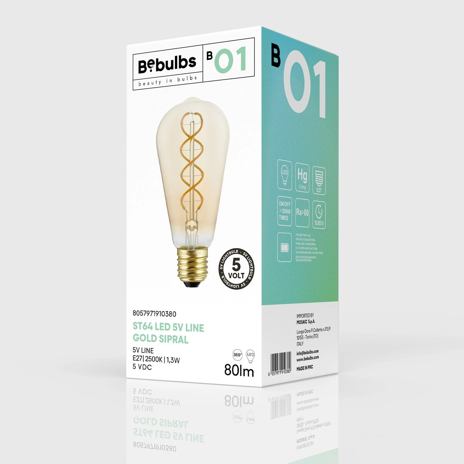 LED Light Bulb Gold B01 5V Collection Spiral Filament Edison ST64 1,3W 80Lm E27 2500K Dimmable