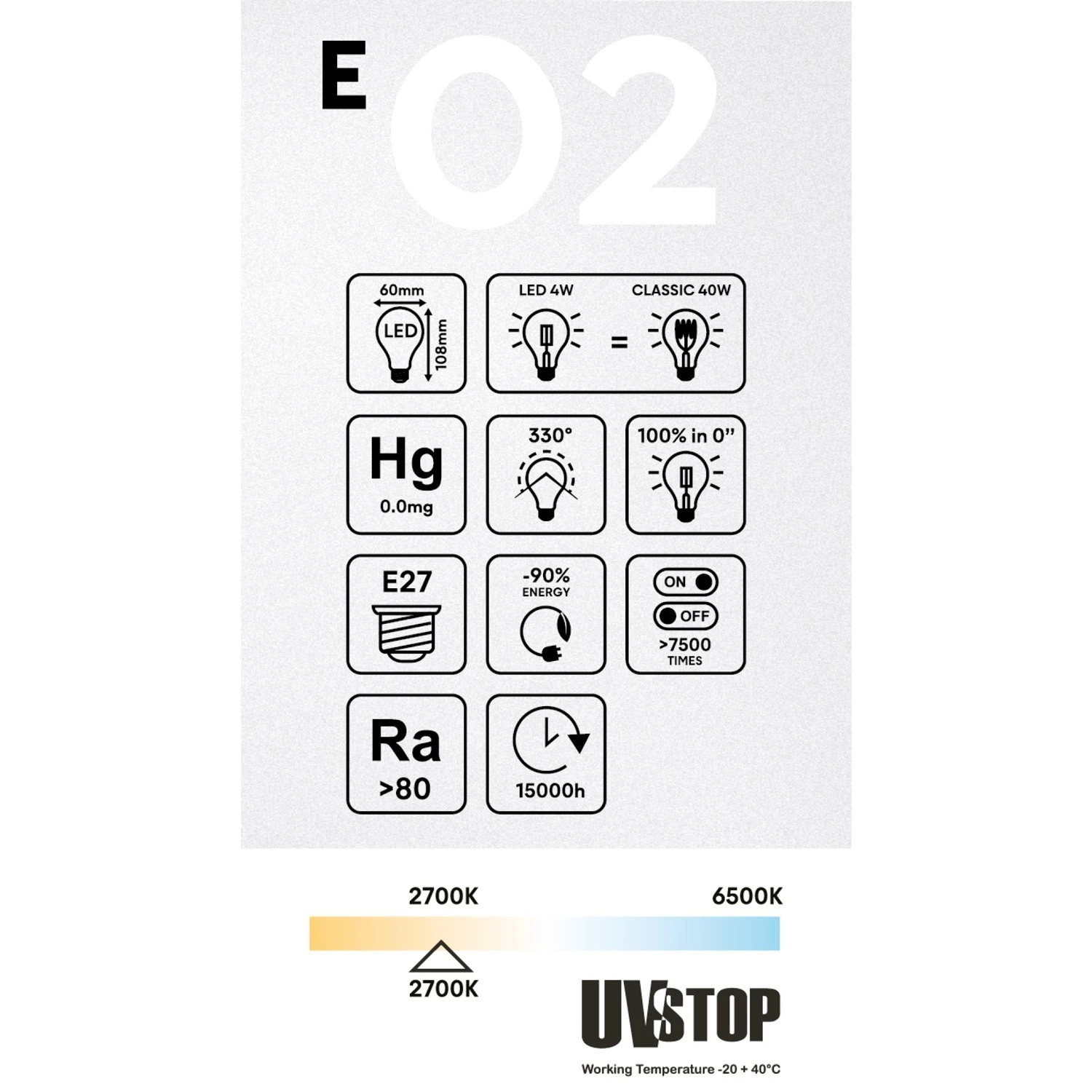 LED Clear Drop Light Bulb A60 4W 470Lm E27 2700K - E02