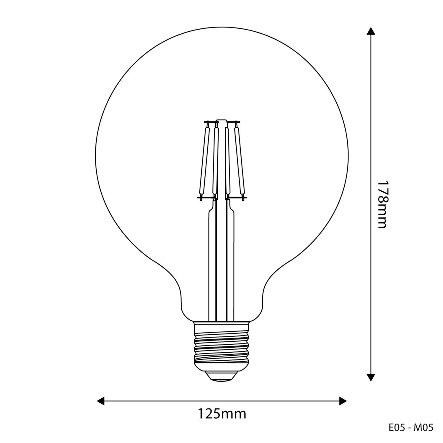 LED Clear Globe Light Bulb G125 4W 470Lm E27 2700K - E05