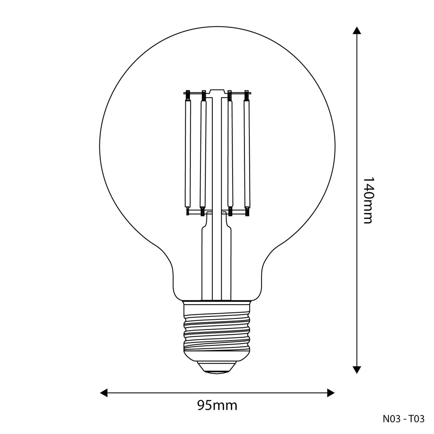 LED Light Bulb Clear Globe G95 7W 806Lm E27 2700K Dimmable - T03