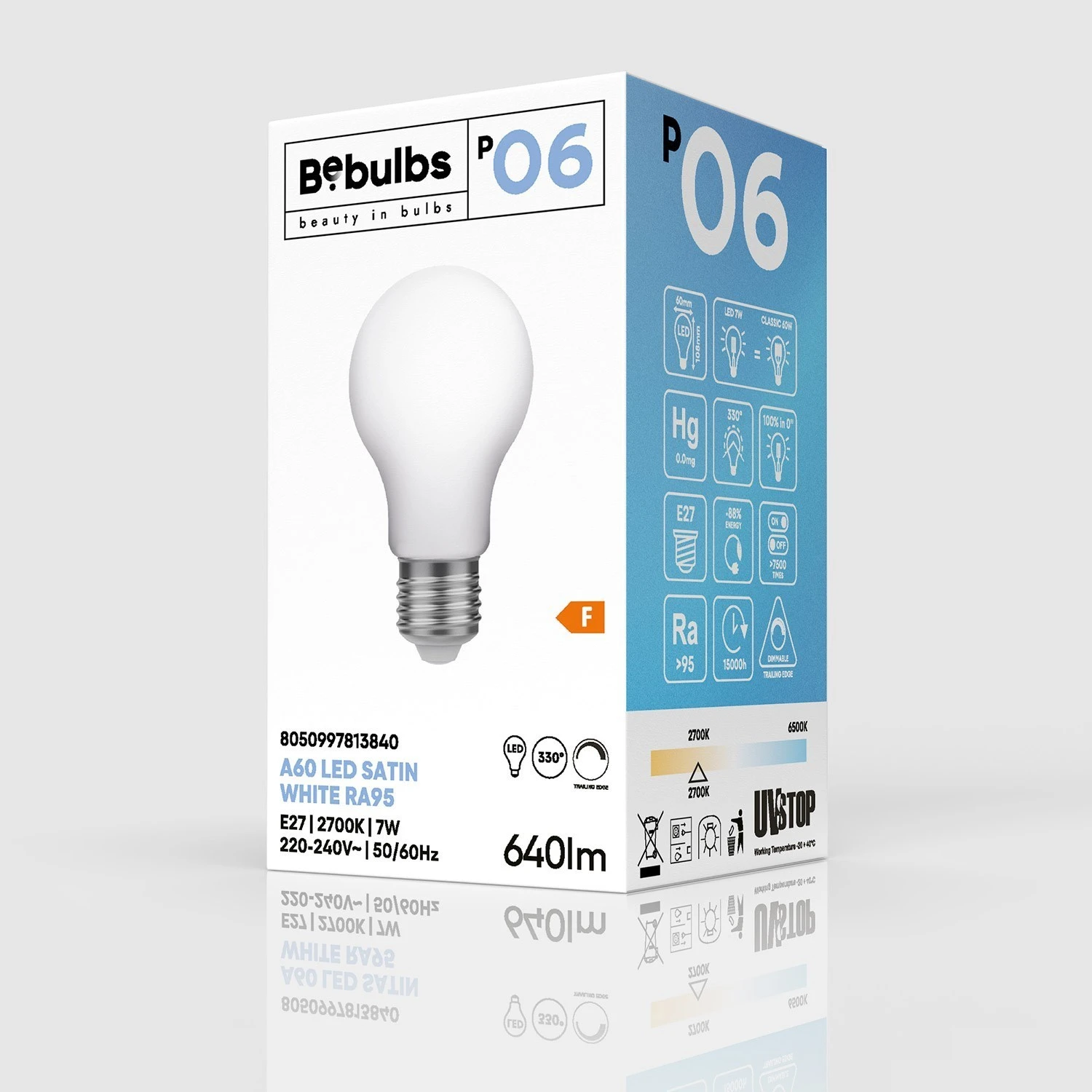 LED Porcelain Effect Light Bulb CRI 95 A60 7W 640Lm E27 2700K Dimmable - P06