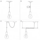 Pendant lamp with textile cable, metal details and 7cm cable clamp - Made in Italy - Bulb included