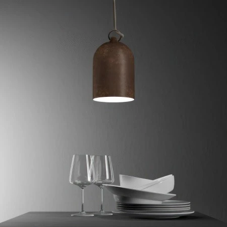 Pendant lamp with textile cable and lampshade Mini Bell XS ceramic shade - Made in Italy - Bulb included