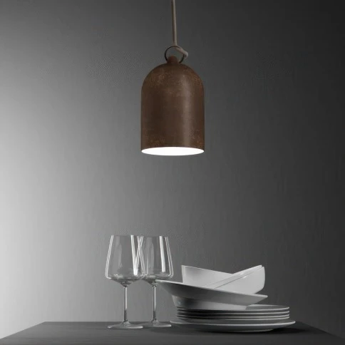 Pendant lamp with textile cable and lampshade Mini Bell XS ceramic shade - Made in Italy - Bulb included