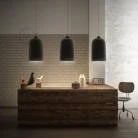 Pendant lamp with textile cable and Bell XL ceramic lampshade - Made in Italy - Bulb included