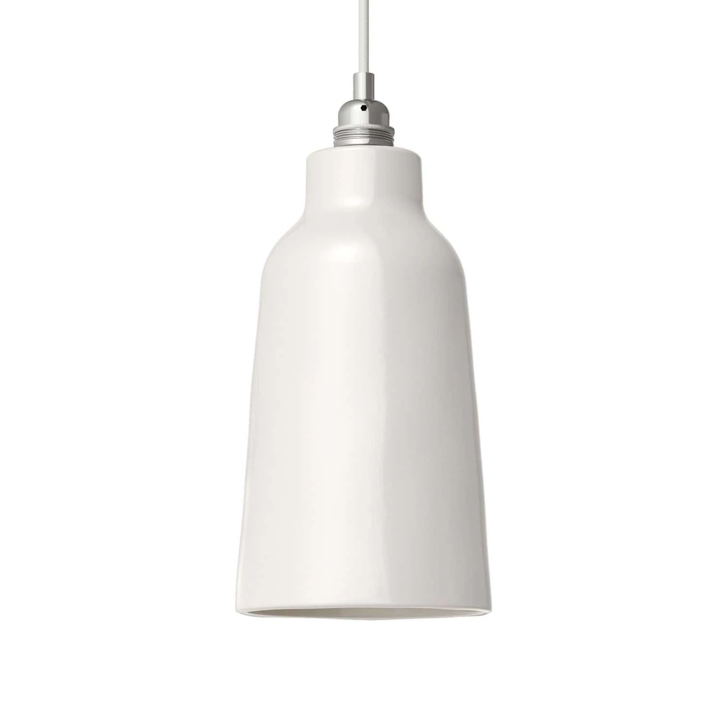 Pendant lamp with textile cable, Bottle ceramic lampshade and metal details - Made in Italy - Bulb included