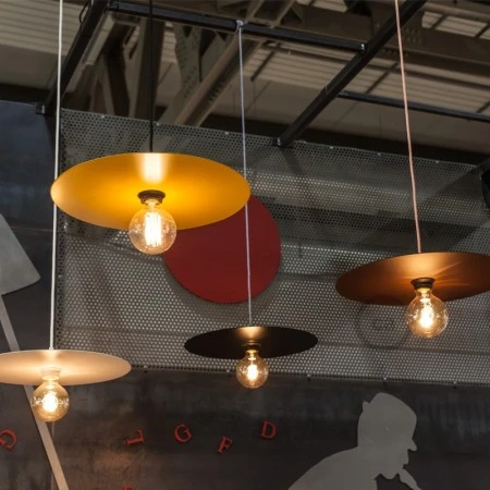 Pendant lamp with textile cable, Ellepi oversized lampshade and knurled lamp holder - Made in Italy - Bulb included