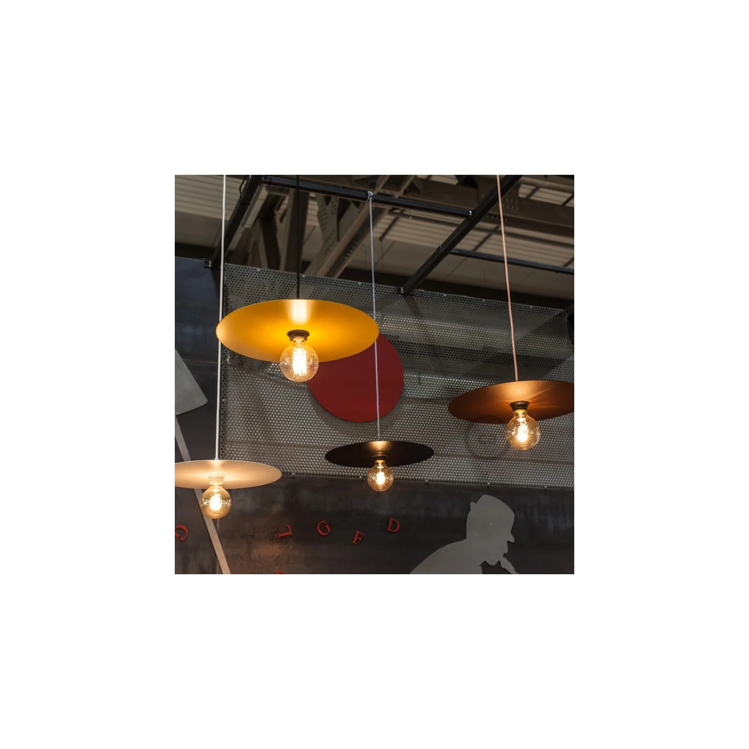 Pendant lamp with textile cable, Ellepi oversized lampshade and knurled lamp holder - Made in Italy - Bulb included