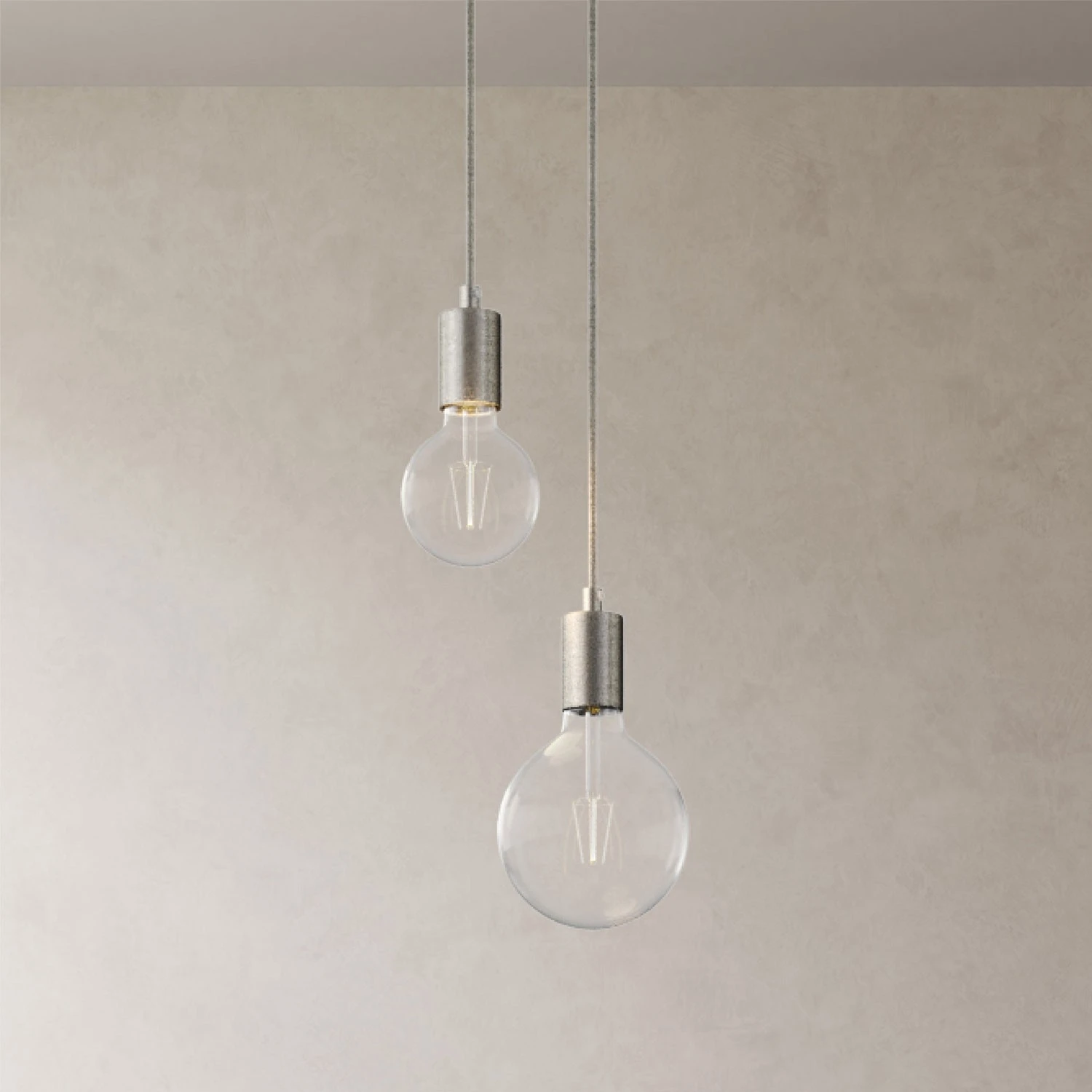 2-light multi-pendant lamp featuring fabric cable and metal finishes