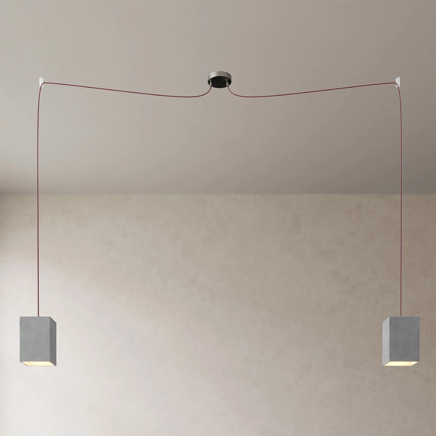 Spider - 2-light multi-pendant Made in Italy lamp featuring fabric cable and concrete lampshade
