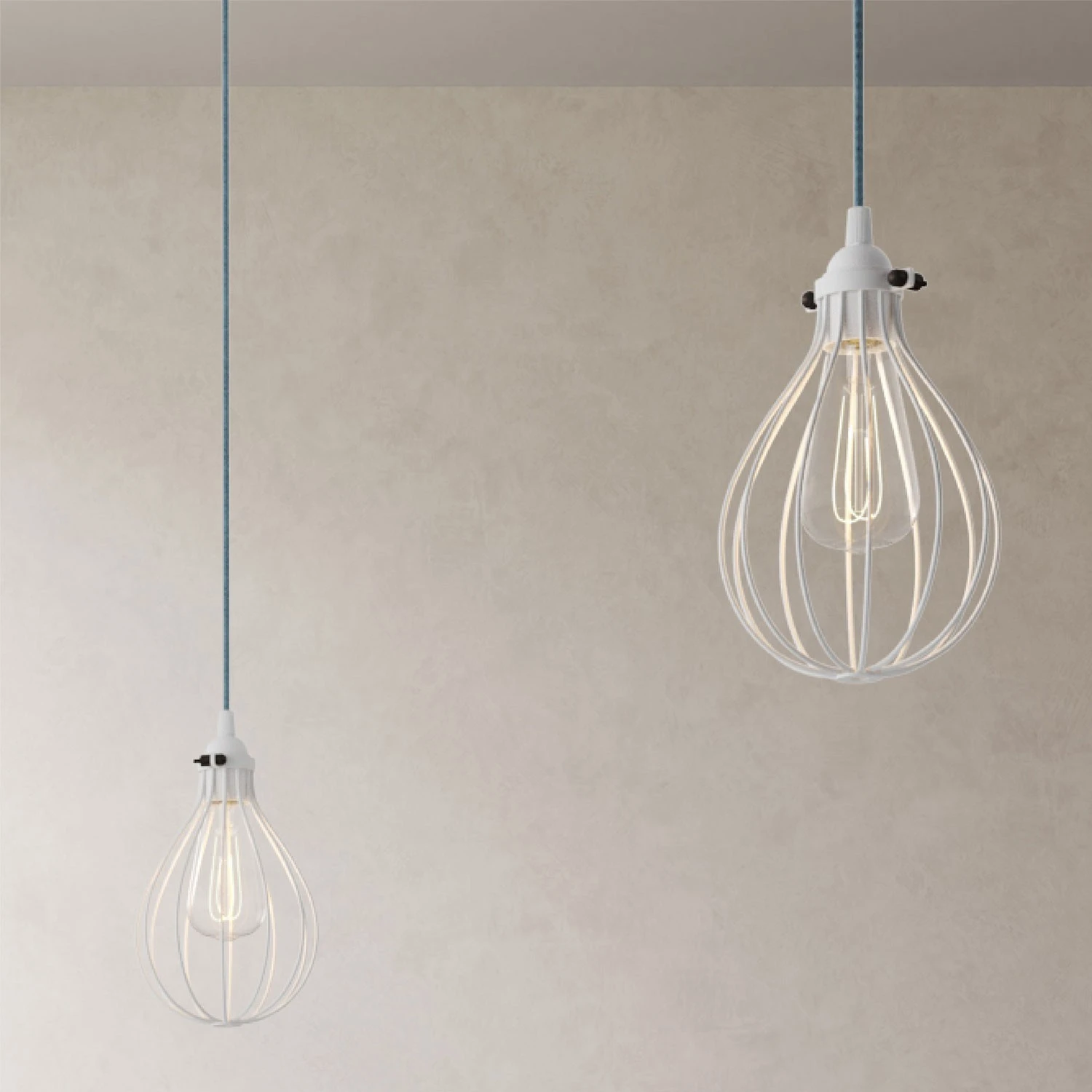 Spider - 3-light multi-pendant Made in Italy lamp featuring fabric cable and Drop lampshade