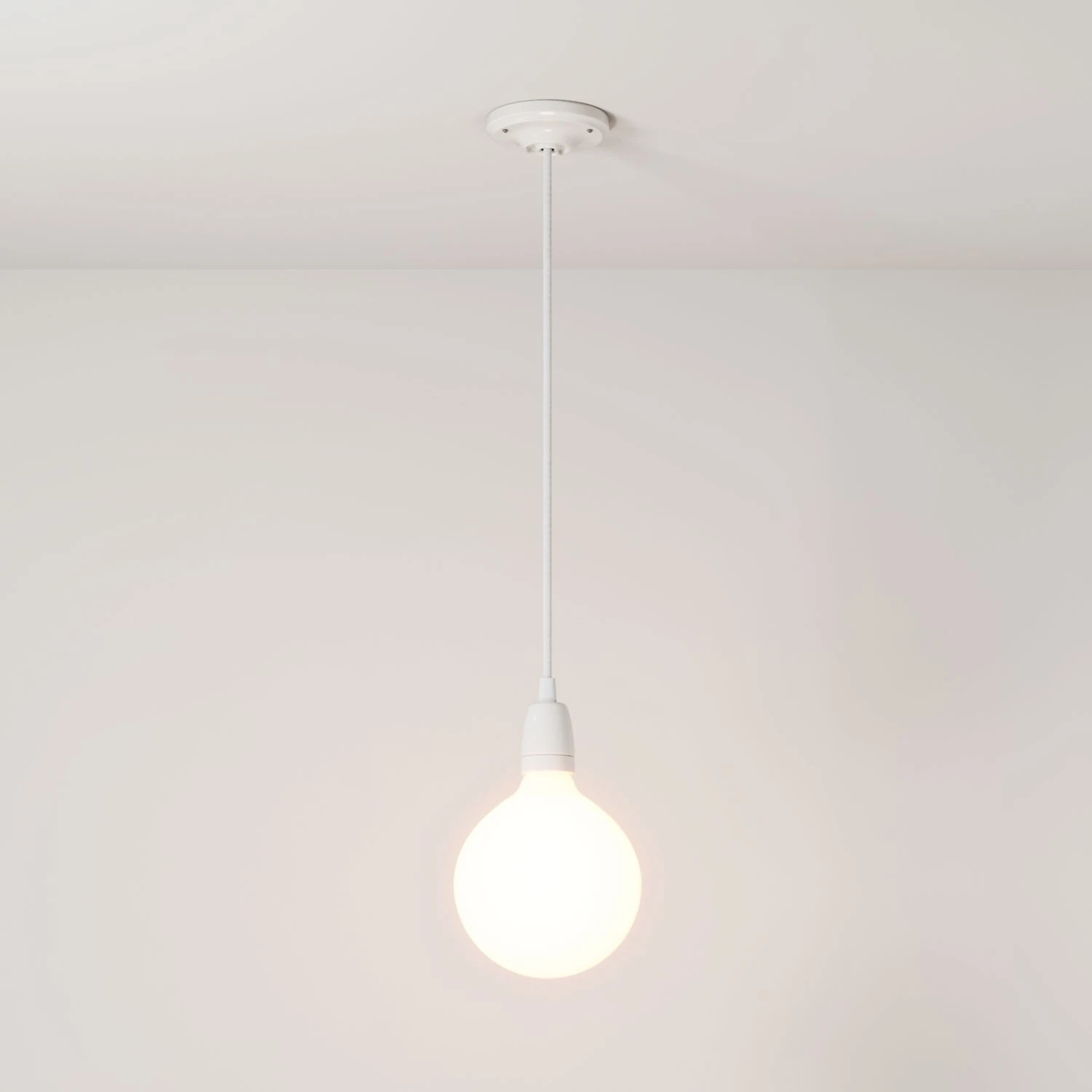 Pendant lamp with textile cable and coloured porcelain details - Made in Italy - Bulb included