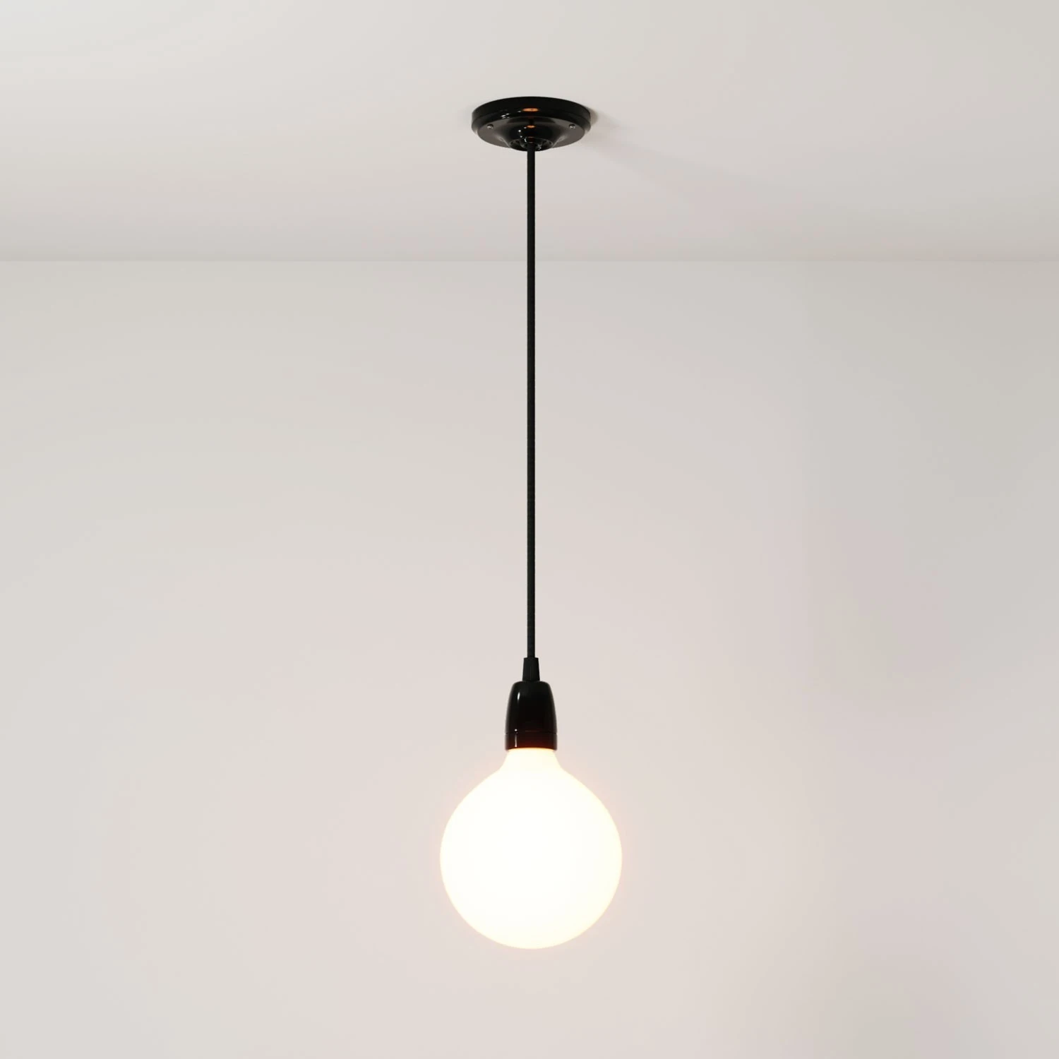 Pendant lamp with textile cable and coloured porcelain details - Made in Italy - Bulb included
