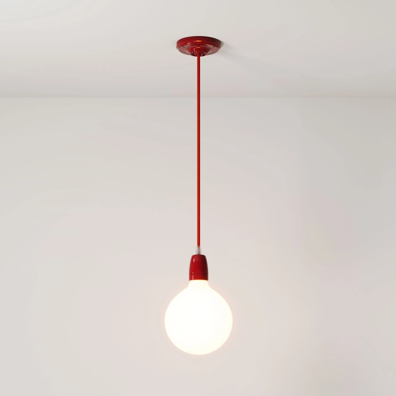Pendant lamp with textile cable and coloured porcelain details - Made in Italy - Bulb included