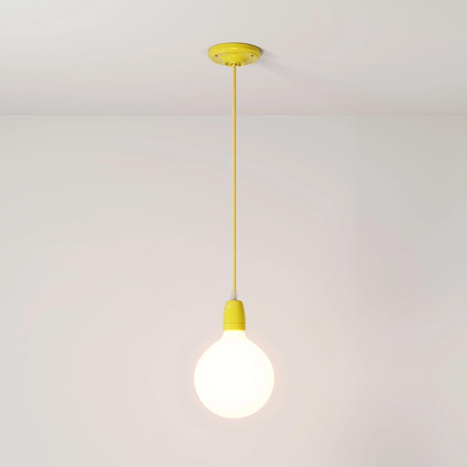 Pendant lamp with textile cable and coloured porcelain details - Made in Italy - Bulb included