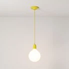 Pendant lamp with textile cable and coloured porcelain details - Made in Italy - Bulb included