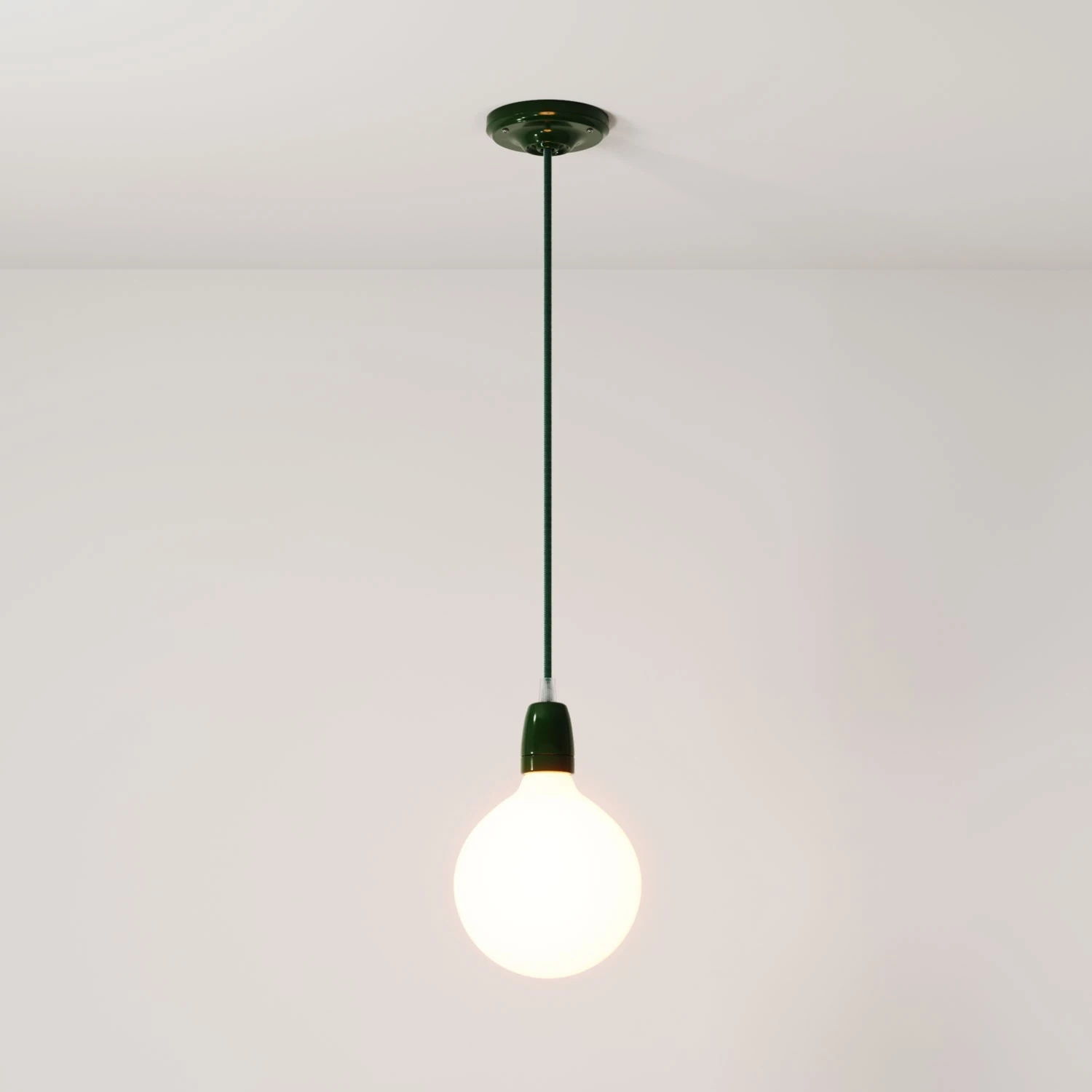 Pendant lamp with textile cable and coloured porcelain details - Made in Italy - Bulb included