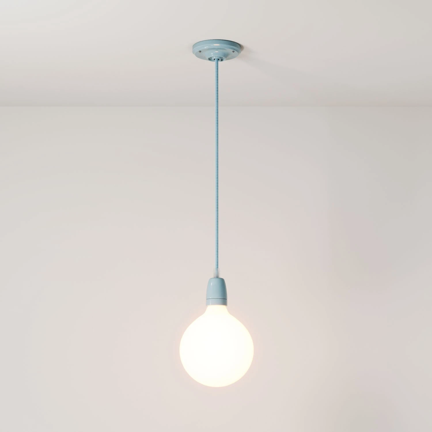 Pendant lamp with textile cable and coloured porcelain details - Made in Italy - Bulb included