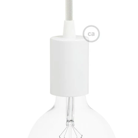 Cylindrical metal E27 lamp holder kit - Glossy white