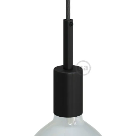 Cylindrical metal E27 lamp holder kit with 7 cm cable clamp - Black