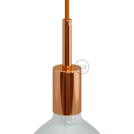 Cylindrical metal E27 lamp holder kit with 7 cm cable clamp - Copper