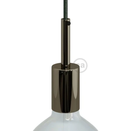 Cylindrical metal E27 lamp holder kit with 7 cm cable clamp - Black pearl