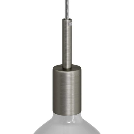 Cylindrical metal E27 lamp holder kit with 7 cm cable clamp - Brushed titanium