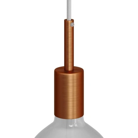 Cylindrical metal E27 lamp holder kit with 7 cm cable clamp - Brushed copper